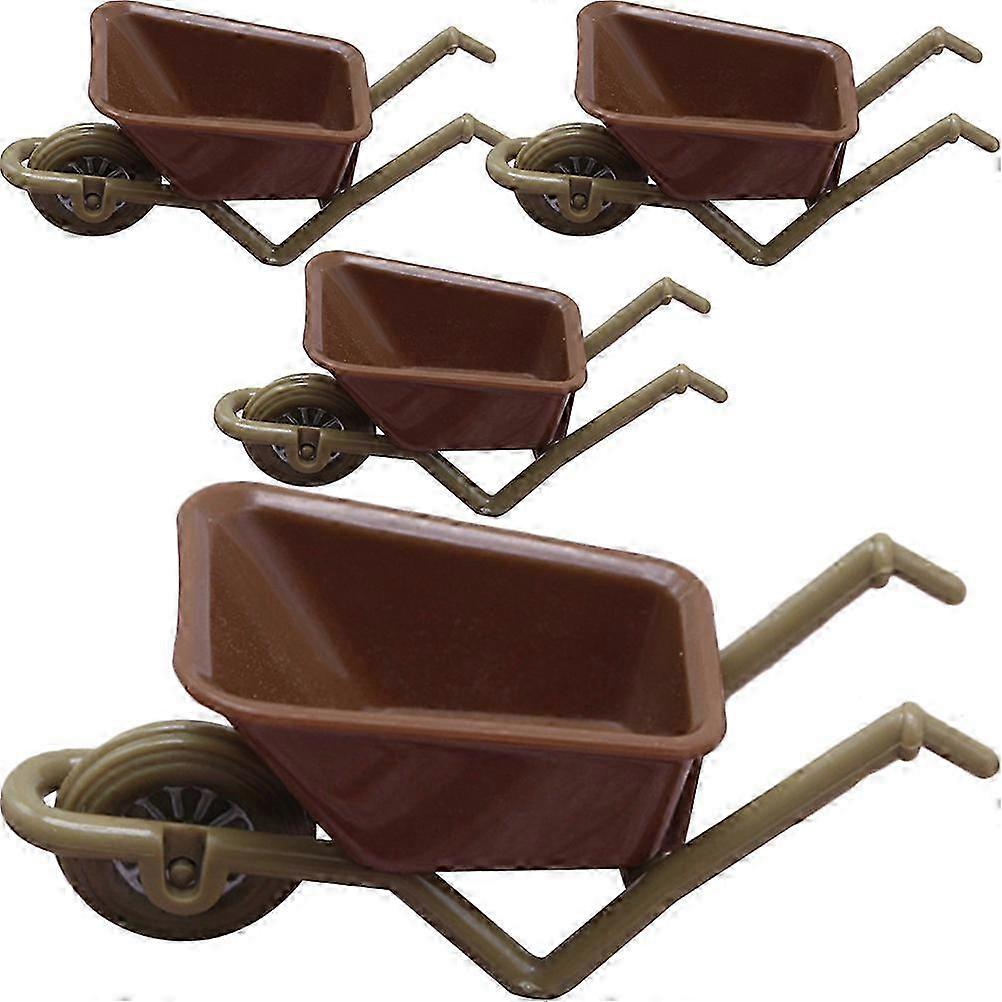 2025 4pcs Mini Wheelbarrow Model Tiny Wheelbarrow Mini House Micro Landscape Decoration
