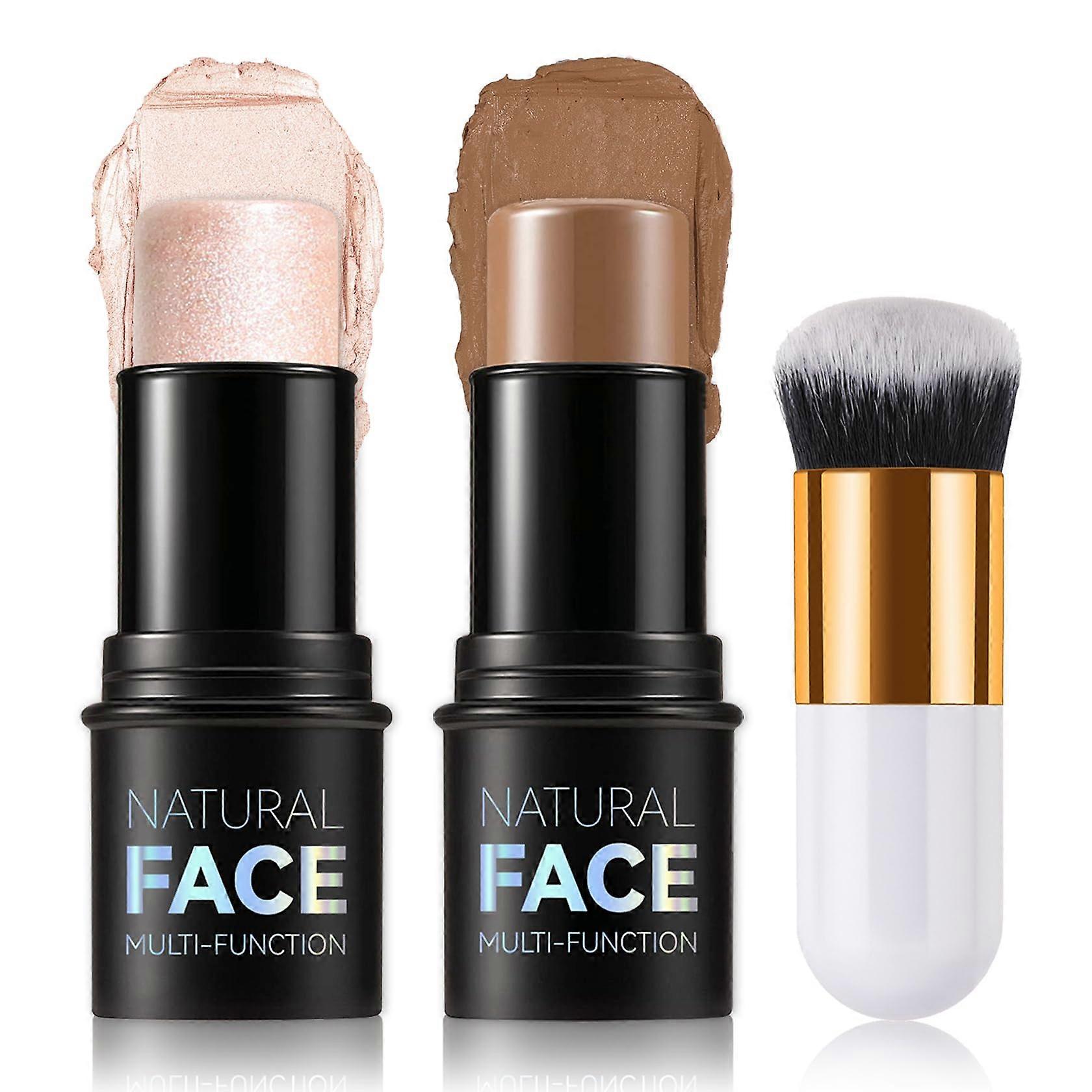 Contour and Highlighter Stick Set, LongLasting Cream Bronzer Duo for Easy Sculpting, Medium