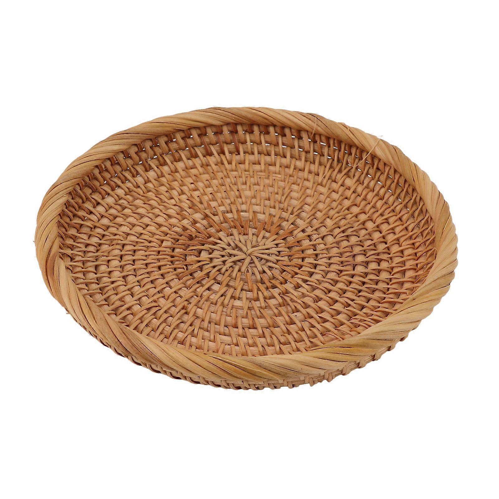Large Rattan Basket for Office Fruit Display, Handwoven EcoFriendly Serving Tray