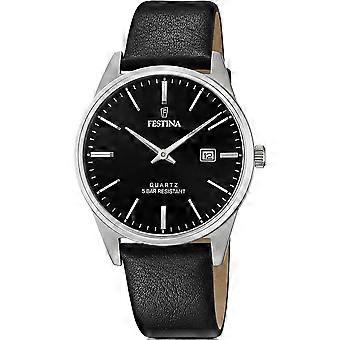 Festina Svart Äkta Läder Eller Läderimitation F20512/4 Herrklocka