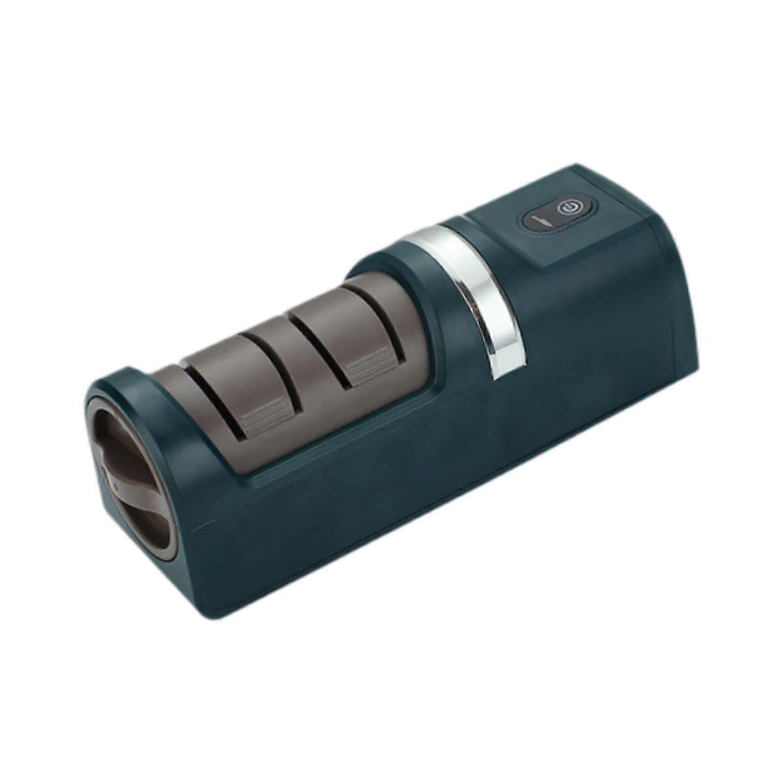 Electric Knife Sharpener with Dual Sharpening Modes for Kitchen and Outdoor, Compact Green Tool