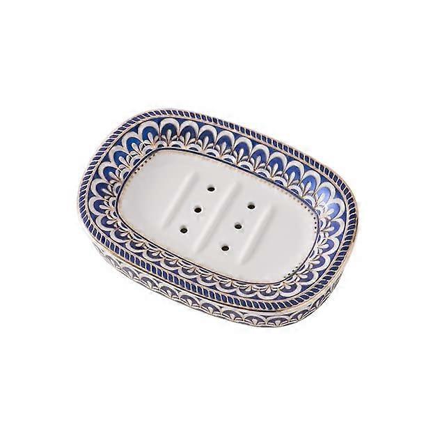Ceramic Soap Dish with Self Draining Design, Double Layer Vintage Porcelain Holder, White Elegant Style