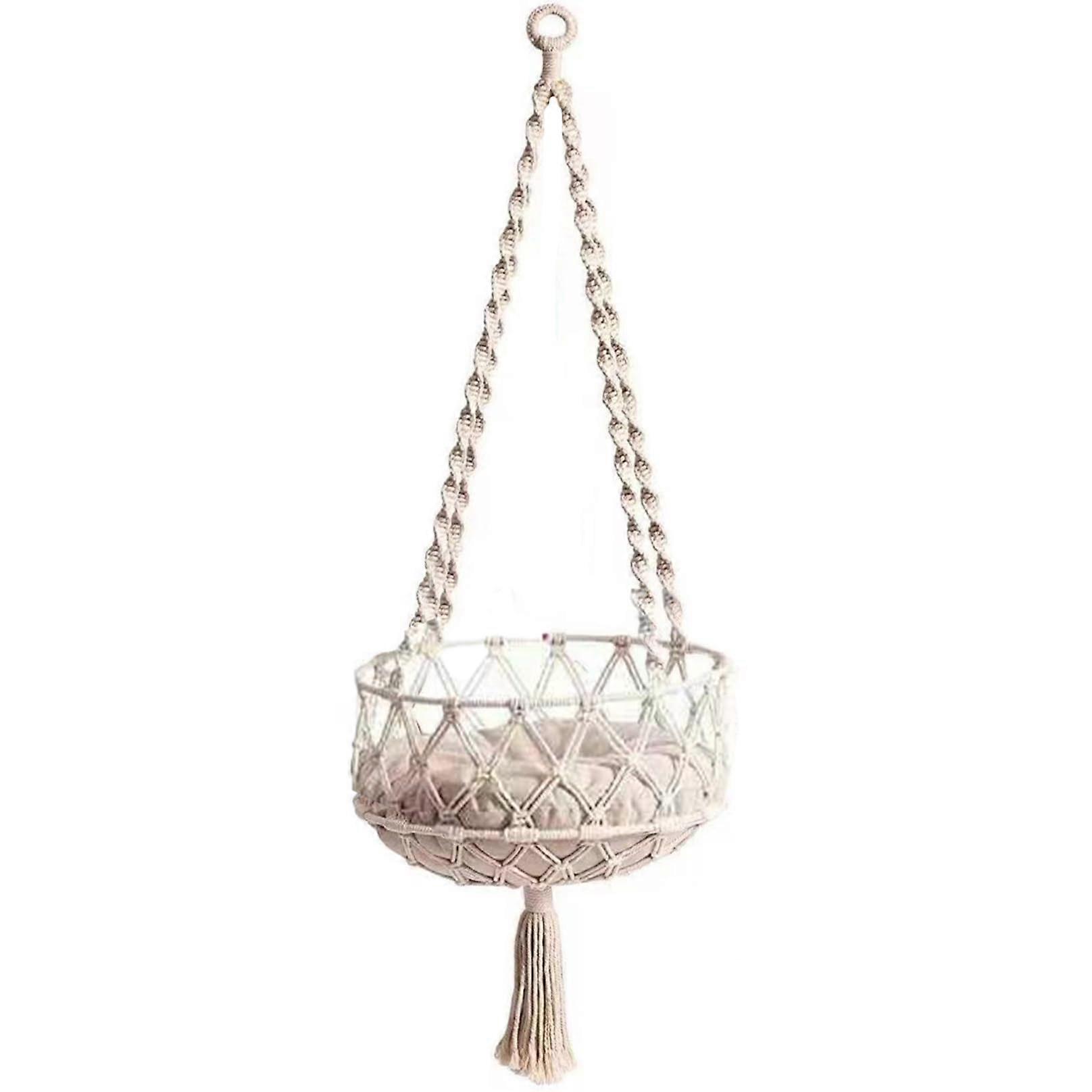Hanging Cat Bed Boho Hammock with Tassels SpaceSaving Cotton Rope Swing for Indoor Sleeping
