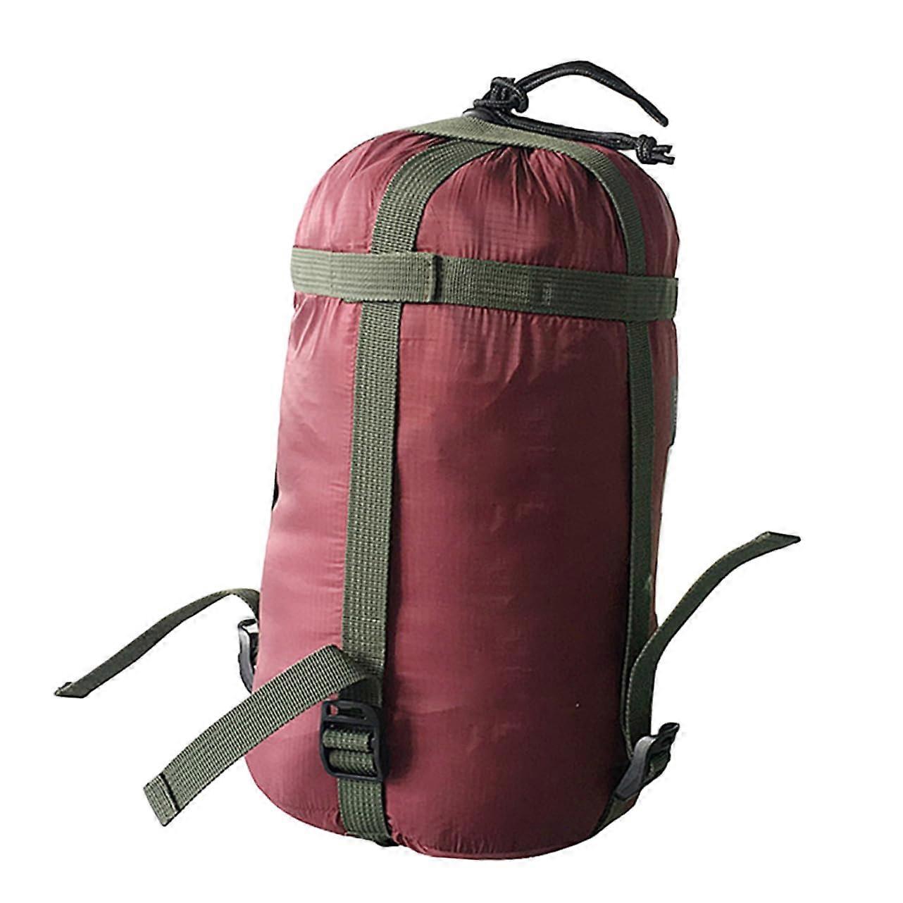 Wine Red Lightweight Compression Sack for Sleeping Bag with Adjustable Straps and SpaceSaving Design