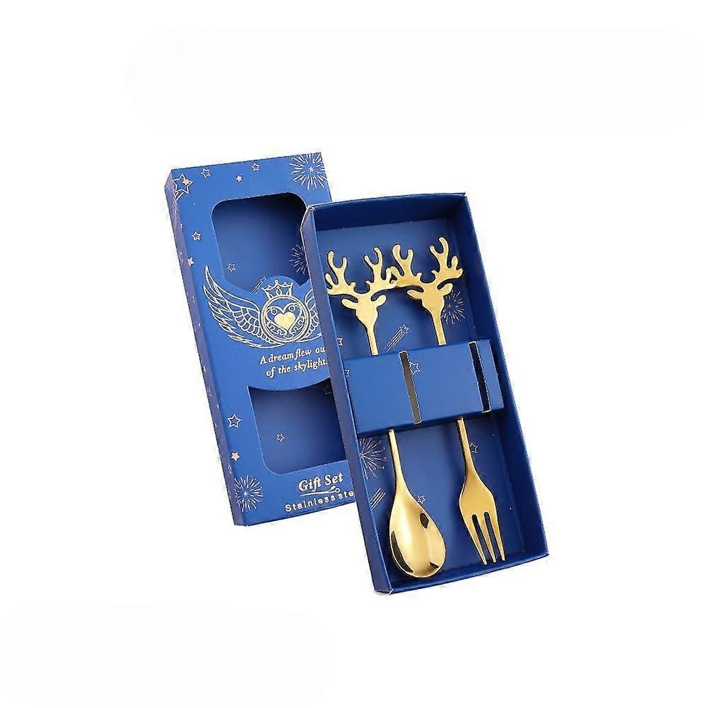 Christmas Tableware Stainless Steel Fork and Spoon Set Festive Holiday Dining Flatware Blue 2 Pcs