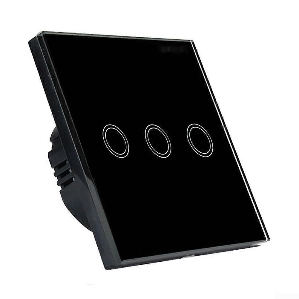 Smart Touch Light Switch 3 Gang Glass Panel Dimmer for LED and Incandescent, Fireproof Design