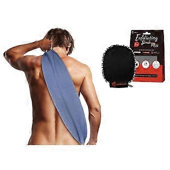 Exfoliating Back Scrubber and Mitt Set for Shower with Full Back Reach and Moderate Skin Exfoliation
