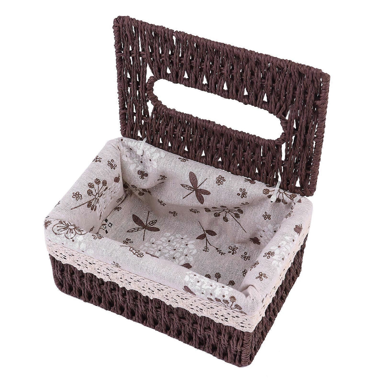 Natural Fiber Tissue Holder Decorative Box Office Rustic Style Smooth Roll Paper Pull 1Set