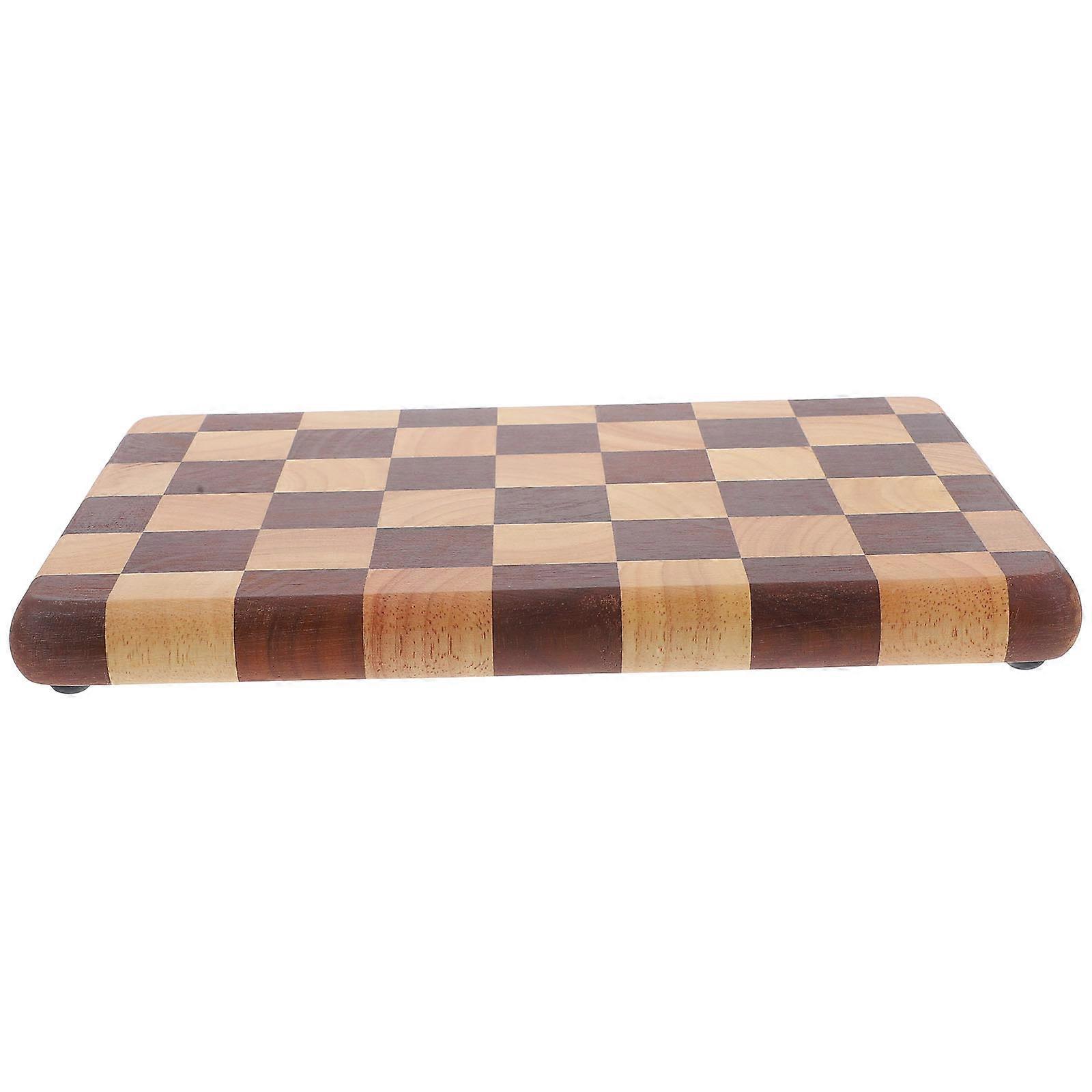 Wood Cutting Board for Meal Prep with Checked Pattern