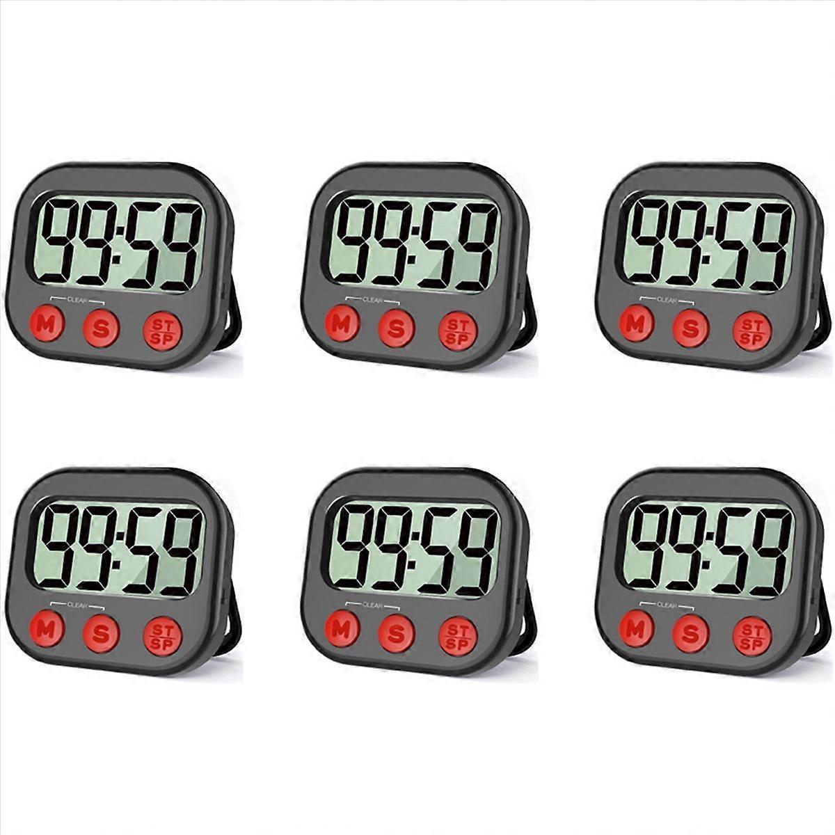 6X Kitchen Timer, Digital Visual Timer Magnetic Clock Stopwatch Countdown Timer, Large LCD Screen Di