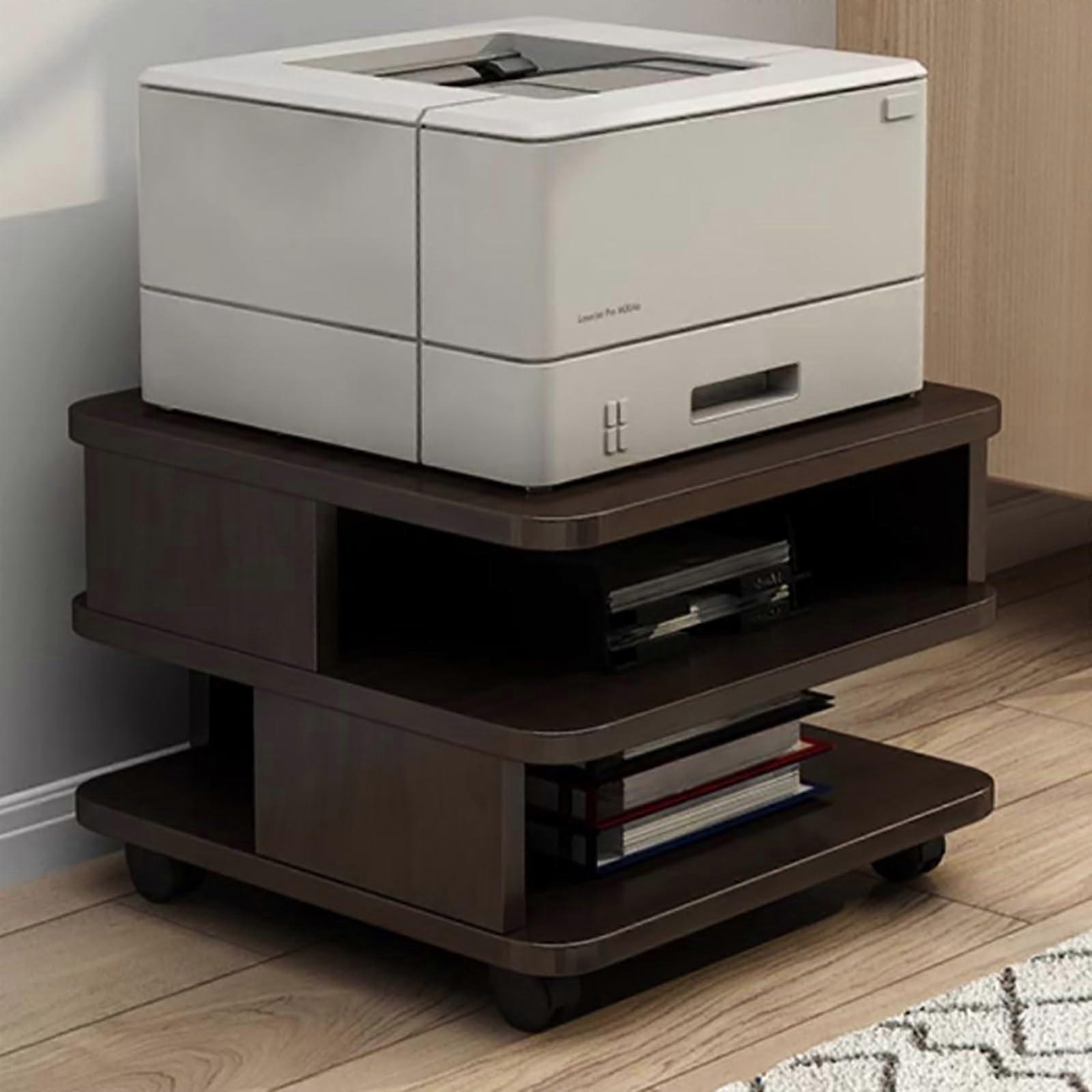 Printer Stand with Wheels 40CM Black, MultiTier Rolling Printer Cart for Home Office Storage