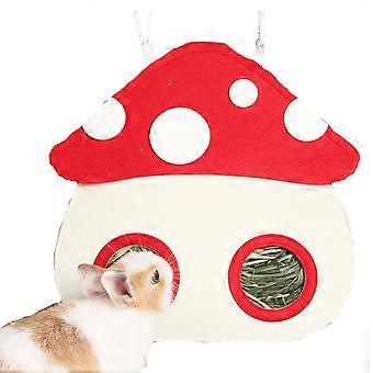 Guinea Pig Hay Feeder Hanging Felt Bag with Multiple Feeding Holes Large Opening Easy Clean Red