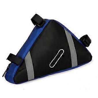 Borsa sottosella blu per bicicletta, da fissare al telaio anteriore, a forma triangolare, con gancio e passante.