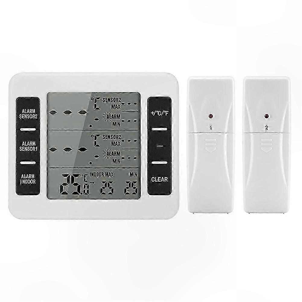 Wireless Freezer Thermometer with 2 Remote Sensors, Low Temperature Alert for Refrigerator and Clock Function