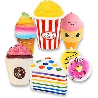 Slow Rising Jumbo SQUISHIES Set Pack of 7 - Rainbow Triangle Cake, Frappuccino, Popcorn, Donuts X2 & Ice Cream X2, Kawaii Squishy Toys or Stress Relie