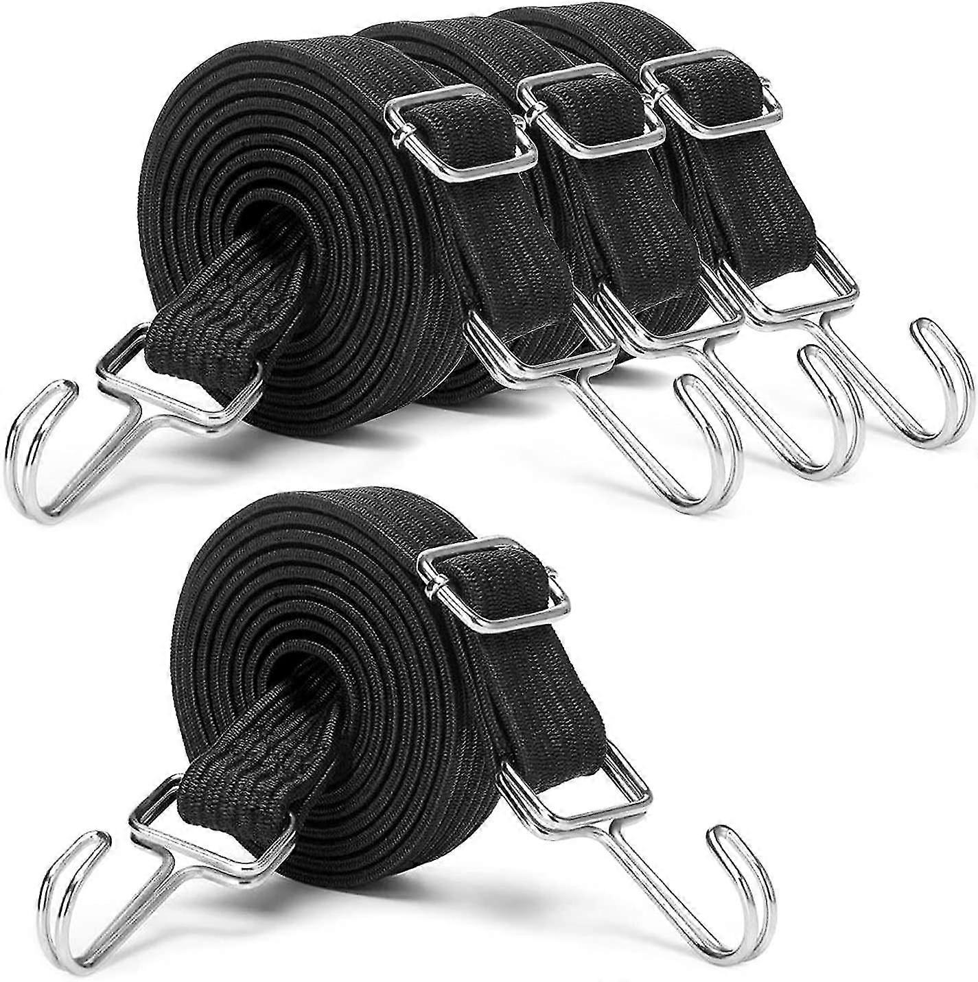 Adjustable Elastic Straps With Hooks, 2m Long Flat Straps With Metal Hooks, Extra Strong