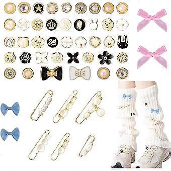 51PCS Bedels voor Crocs Sneakers Loafers - Decoratieve Schoen Charms met Strass Parels Strikken Clips Pins, Langdurige Stijlvolle Croc Gems voor Vrouwen Gir