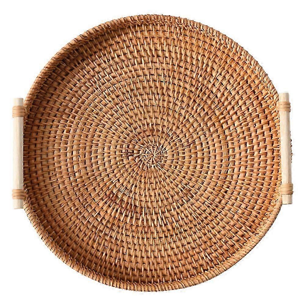 Round Rattan Wicker Serving Tray with Handles