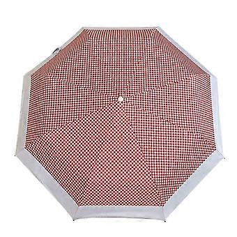Automatic Folding Umbrella UV Protection Sun Rain Umbrella Red Plaid