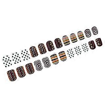 Press On Nail Short Square Brown Mixed Print Set, Glossy Dot Swirl Stripes False Nail for Dates Night Photo Styling 10Pcs Multicolor