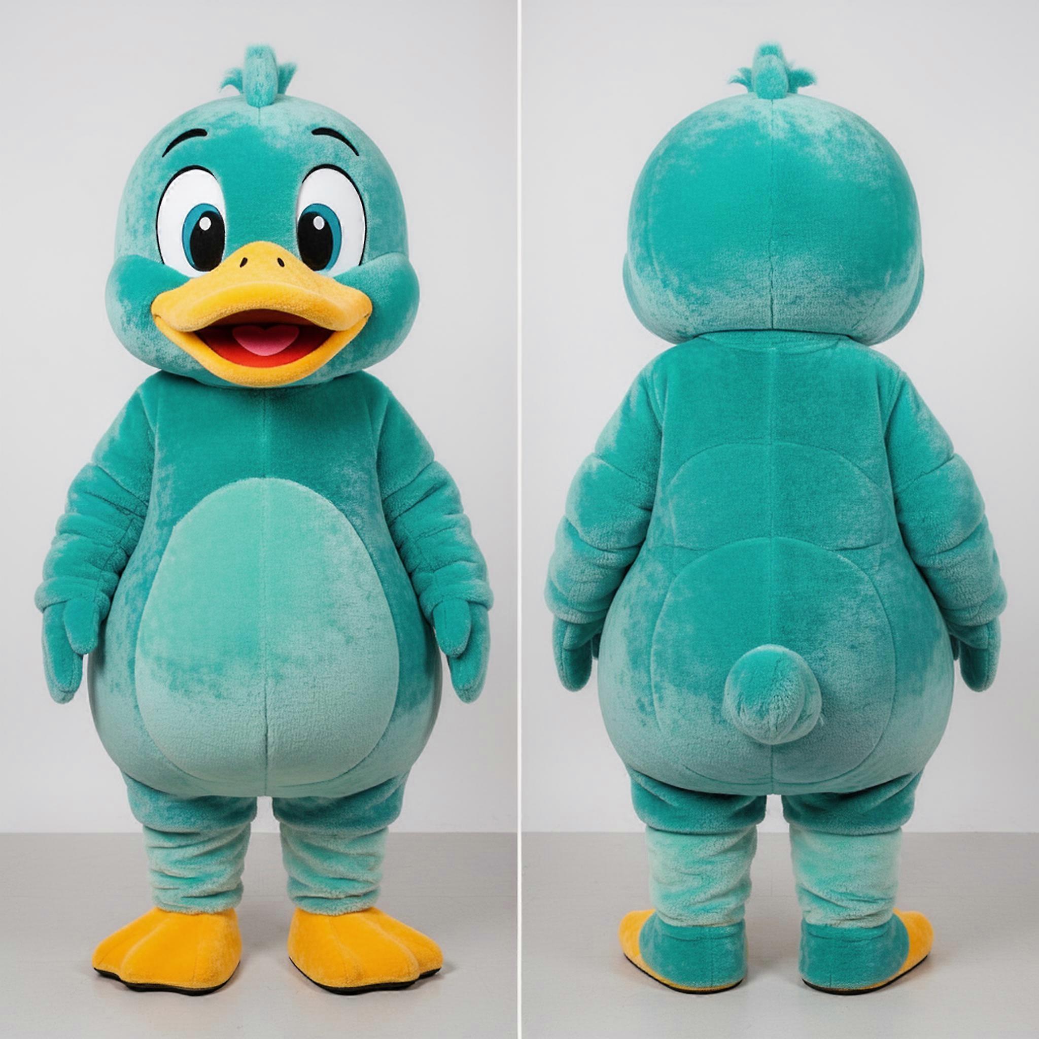 MASTICOT Teal Fluffy Friendly Duck Mascot