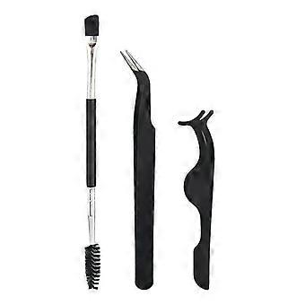 3-teiliges Set mit Box, Pinzette mit gebogener Spitze, Wimpernzange und Wimpernbürste; Kombination aus Pinzette und Wimpernzange für bessere Ergebnisse