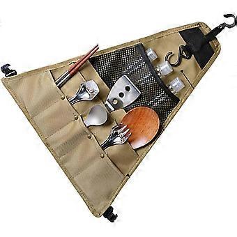 Camping Storage Bag, Portable Triangular Oxford Tableware Organizer Hanging for Outdoor Picnic (33.5x39cm/13.2x15.4in) aaa