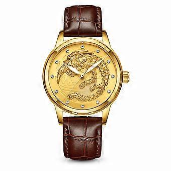 Fenzun Quartz Watch Phoenix Brown Leather Strap Gold Dial Waterproof Luminous Ultra-Thin Couple Watch JY