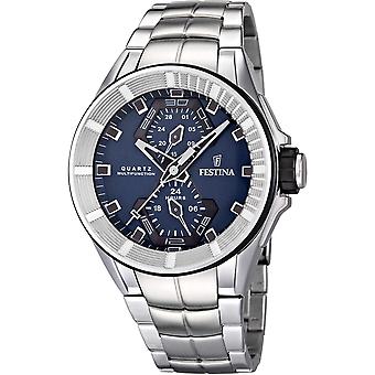 Feest kwarts analoge man horloge met F16652/3 roestvrijstalen armband