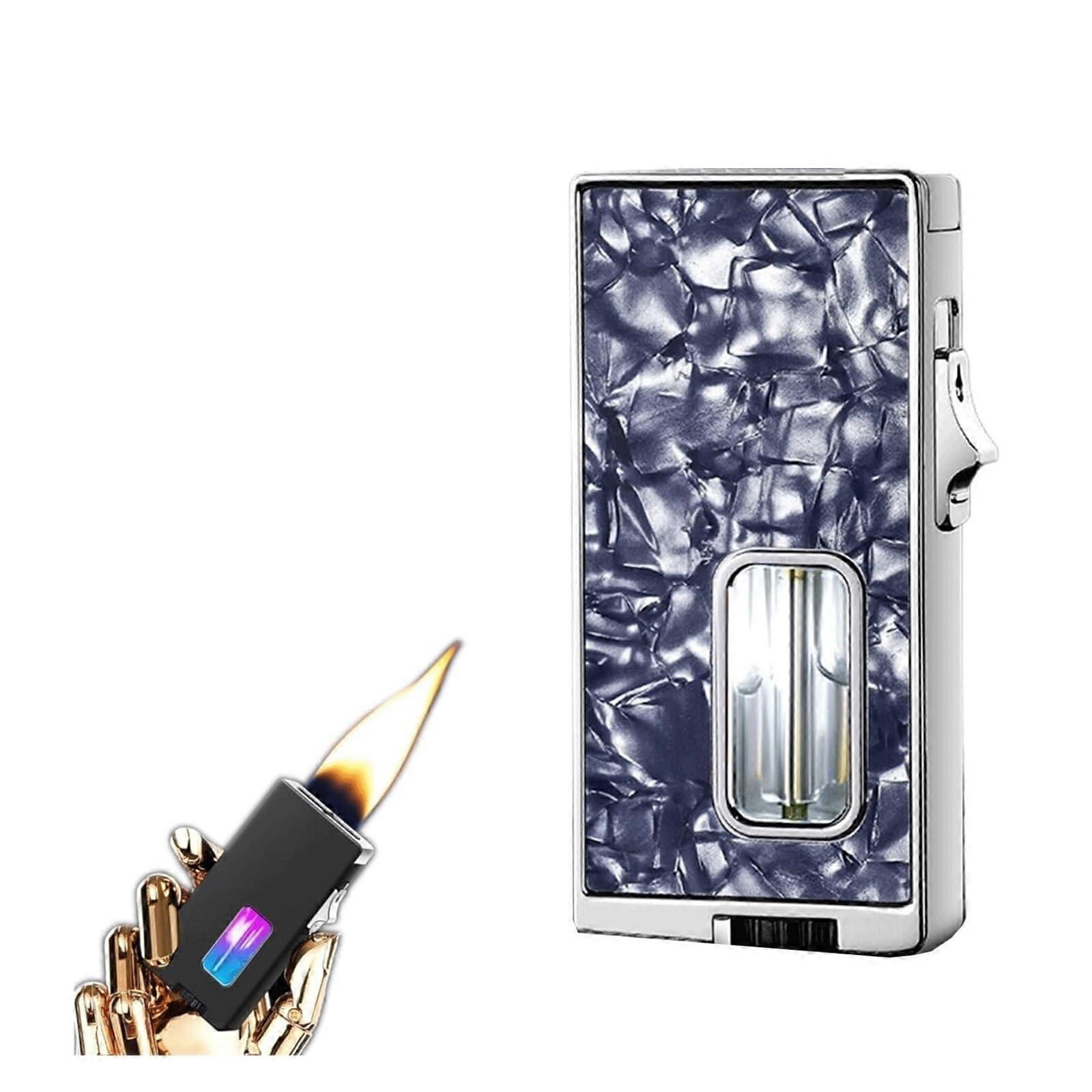 Butane Torch Lighter with Smart Induction Ignition, Adjustable Windproof Flame, Refillable Metal Design Black