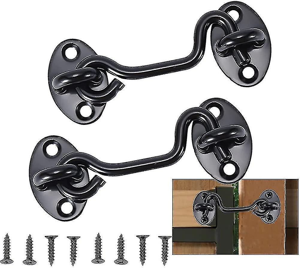 2pcs Cabin Hook Latch Hook, Black Stainless Steel Door Hook Lock Hy