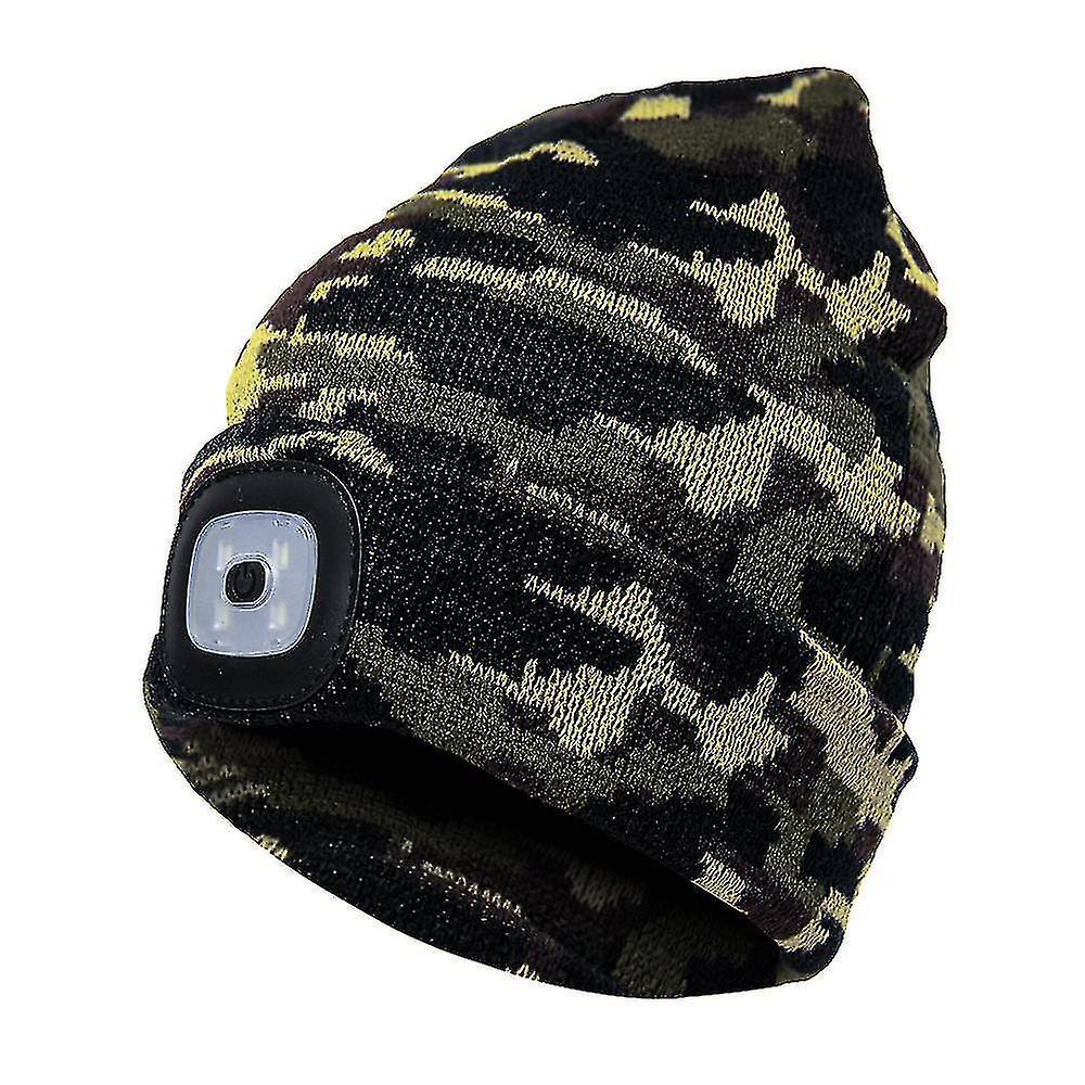 Chef's Hats Beanie Hat With Light Unisex Usb Rechargeable Beanie Cap With Light Headlamp Beanie Camouflage Army