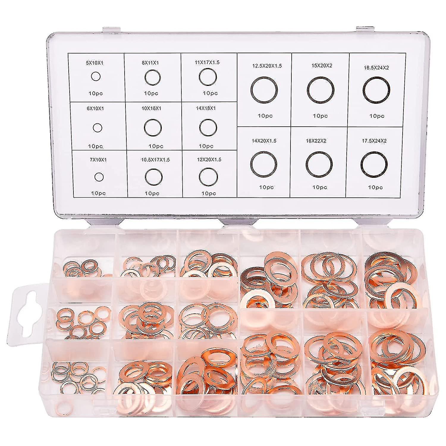 150pcs 15 Specifications Gaskets Sealing Ring, Copper Washers Assortment Kit
