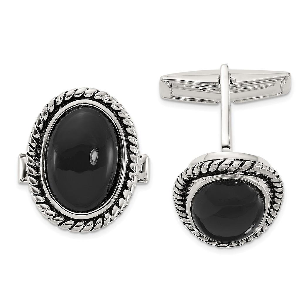 925 Sterling Silver Simulated Onyx Enameled Cuff Links 13.8x9.9mm Wide-Cuff Link for Men