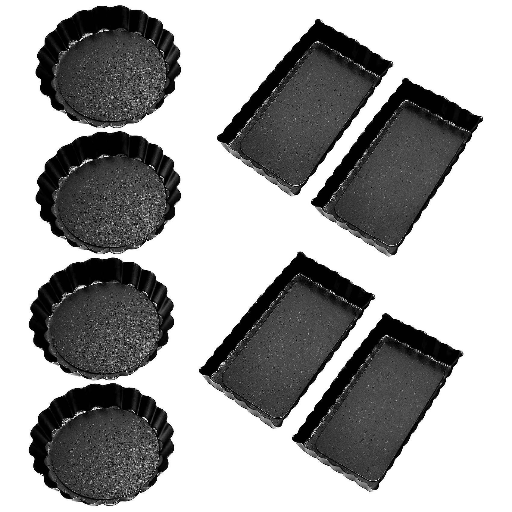 8 Pcs Non-stick Quiche Tart Pans(round&rectangle)with Removable Bottom,fluted Tart Tin For Fruit Pi