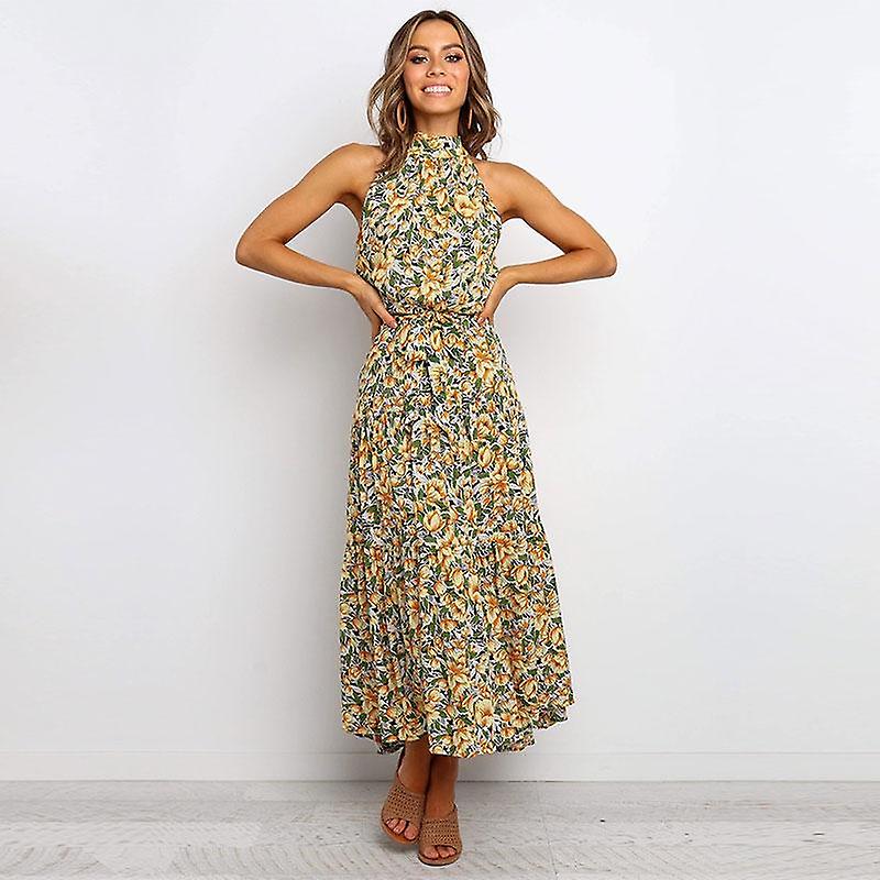 Sommar Höst Dot Print Lång Klänning Kvinnor Casual Grimma Ärmlös Hög Midja Smal Snörning Bandage Bälte S-xl