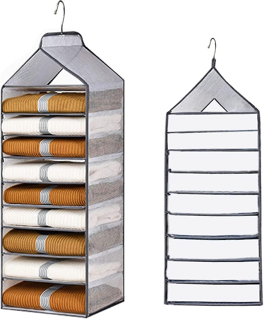 Hanging Wardrobe Storage, White Transparent Storage Shelves Unit With Hooks, Foldable Wardrobe Storage Organiser