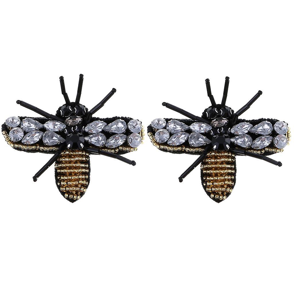 2pcs Bee Sequins Rhinestones Beaded Patches Sew on Patch Appliques Decor