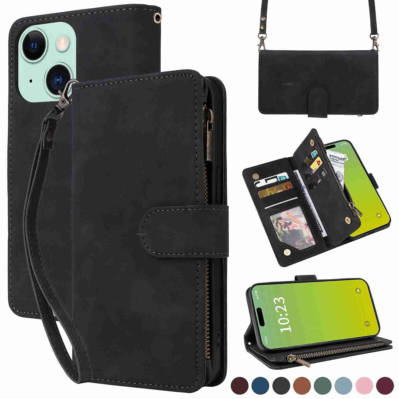 Wallet Zipper Leather Phone Case For iPhone 15 Plus