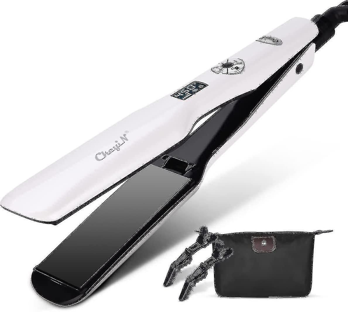 Titanium Hair Straighteners Wide Plates, Cheyin Professional 1.8 Inch Flat Iron With Lcd Display 12 Speed Temperature Control, Dual Voltage Ptc Fast H