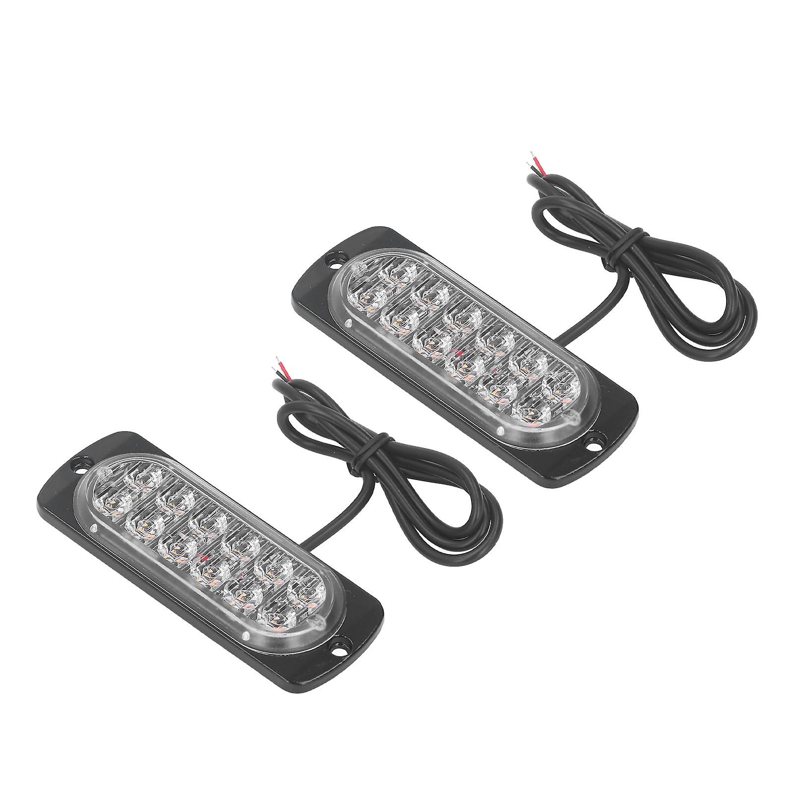 2Pcs Truck Side Warning Signal Light 12LED Bright High Power Chip Car LED Strobe Light 36W 12‑24V Yellow Warning Signal Light 