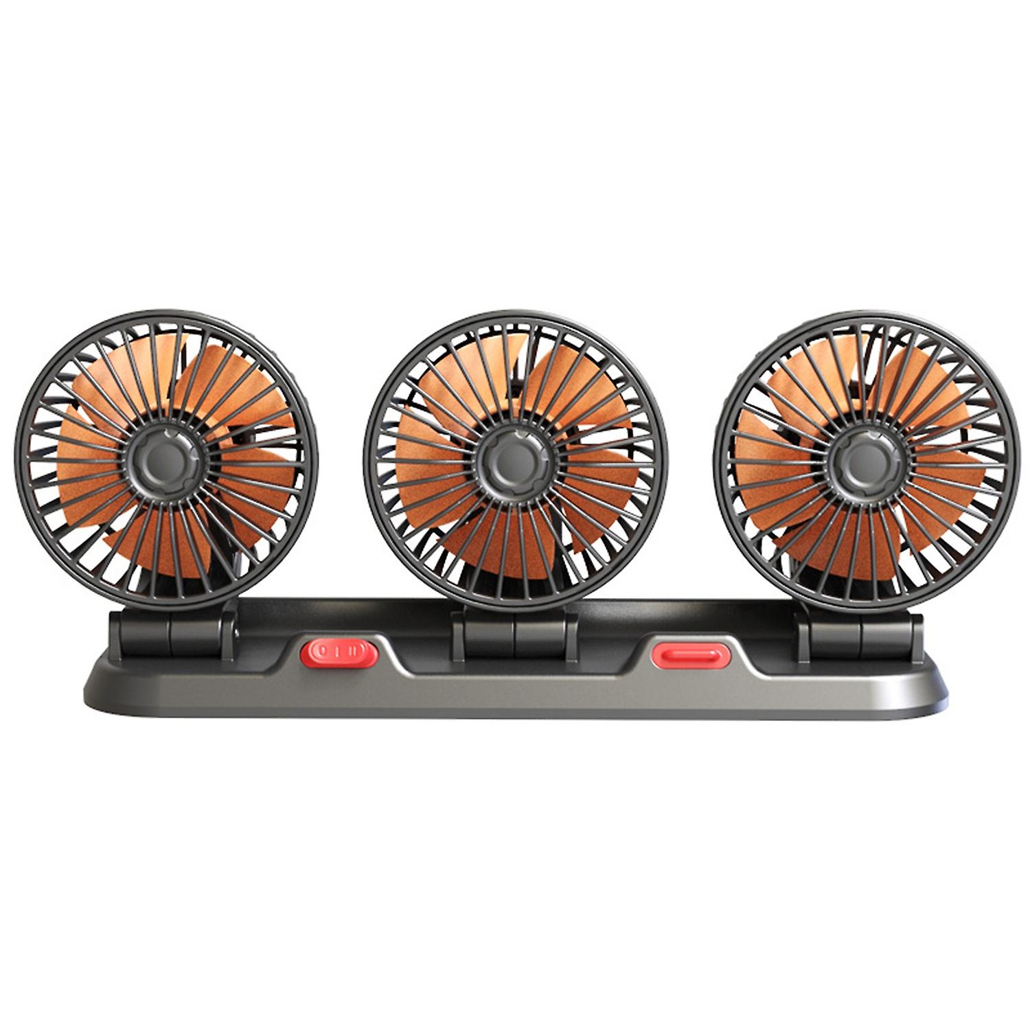 5/12/24V Car Fan Triple Head High Airflow 2-Speed Powerful Cooling Vehicle Dashboard Air Outlet USB