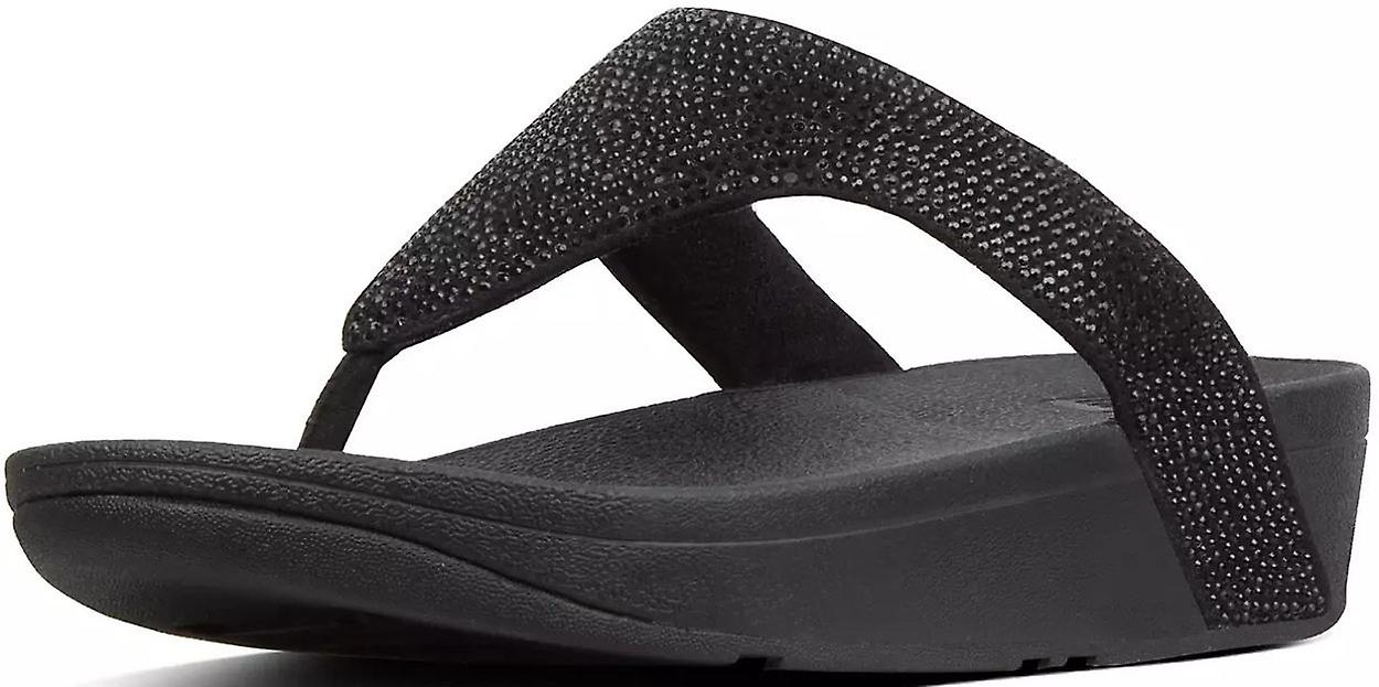 Fitflop Lottie Shimmer Crystal Black Womens Sandals Flip Flops
