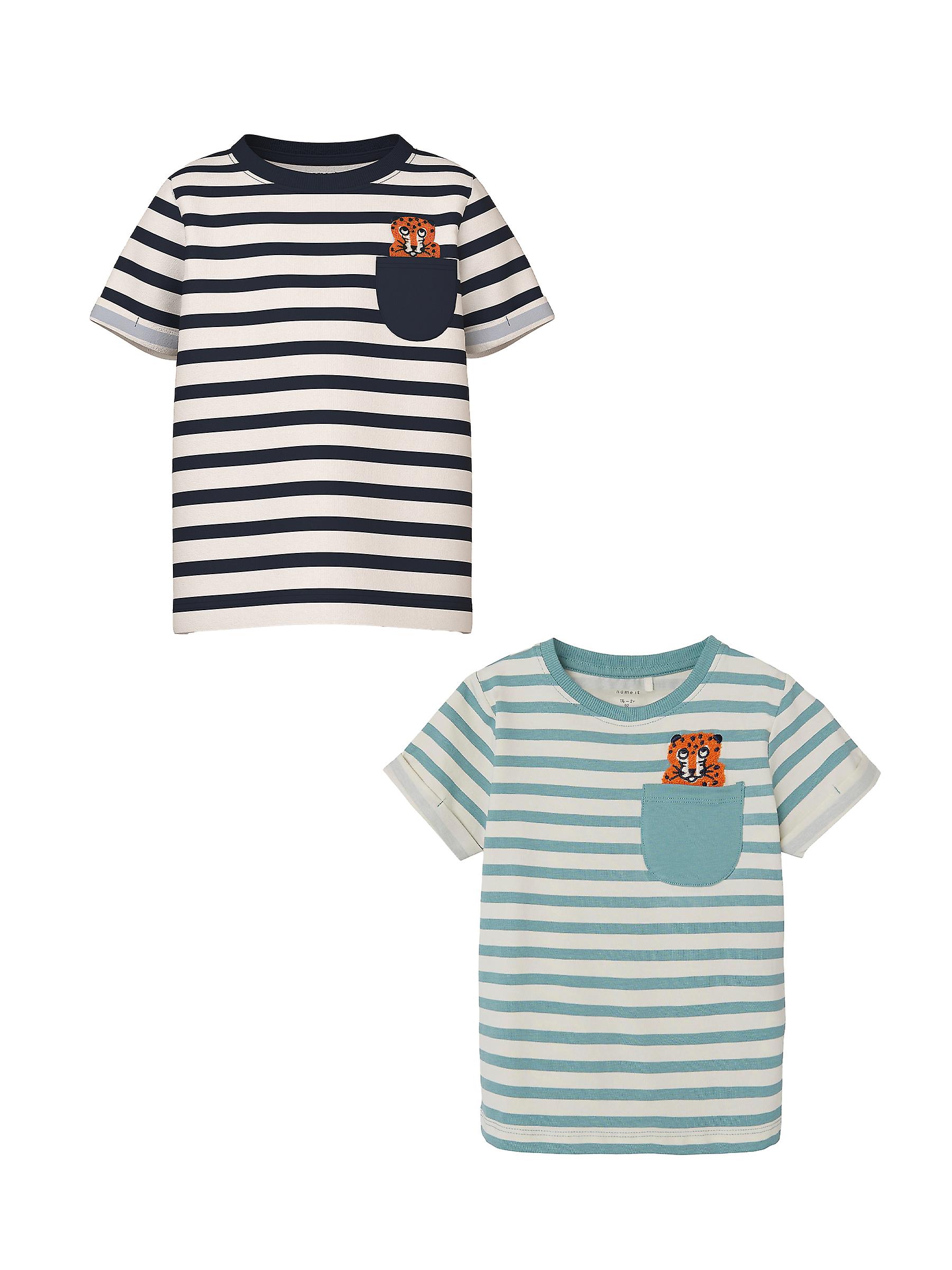 NAME IT Jungen T-Shirt 2er-Set Brusttasche Kurzarm Regular Fit Kinder Oberteil