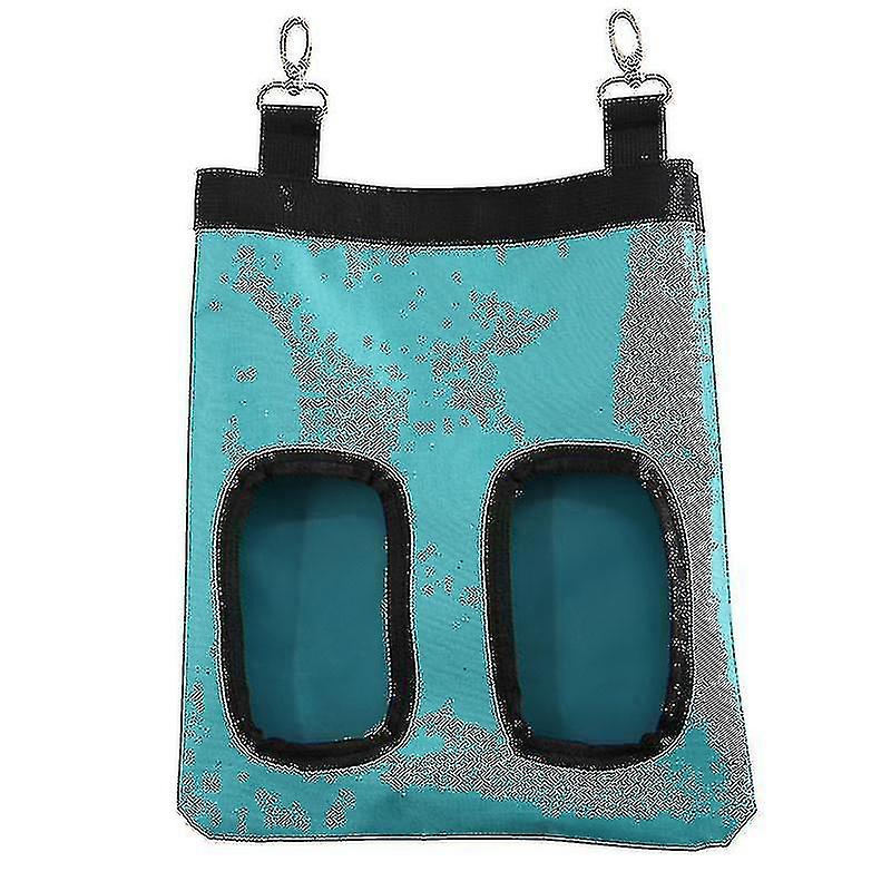 Bleu Deux trous Sac d’alimentation pour animaux de compagnie Lapin Sac de foin Alimentation Sac d’alimentation suspendu Cochon d’Inde Petit animal Sac de stockage de nourriture Hamster