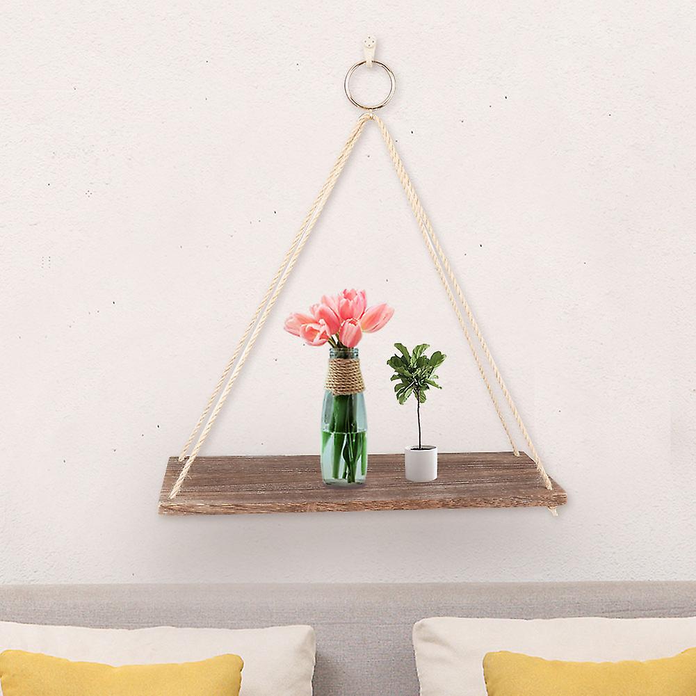 Wood Swing Shelf Flower Pot Wall Hanging Rack Balcony Garden Planter Stand Holder (Brown)