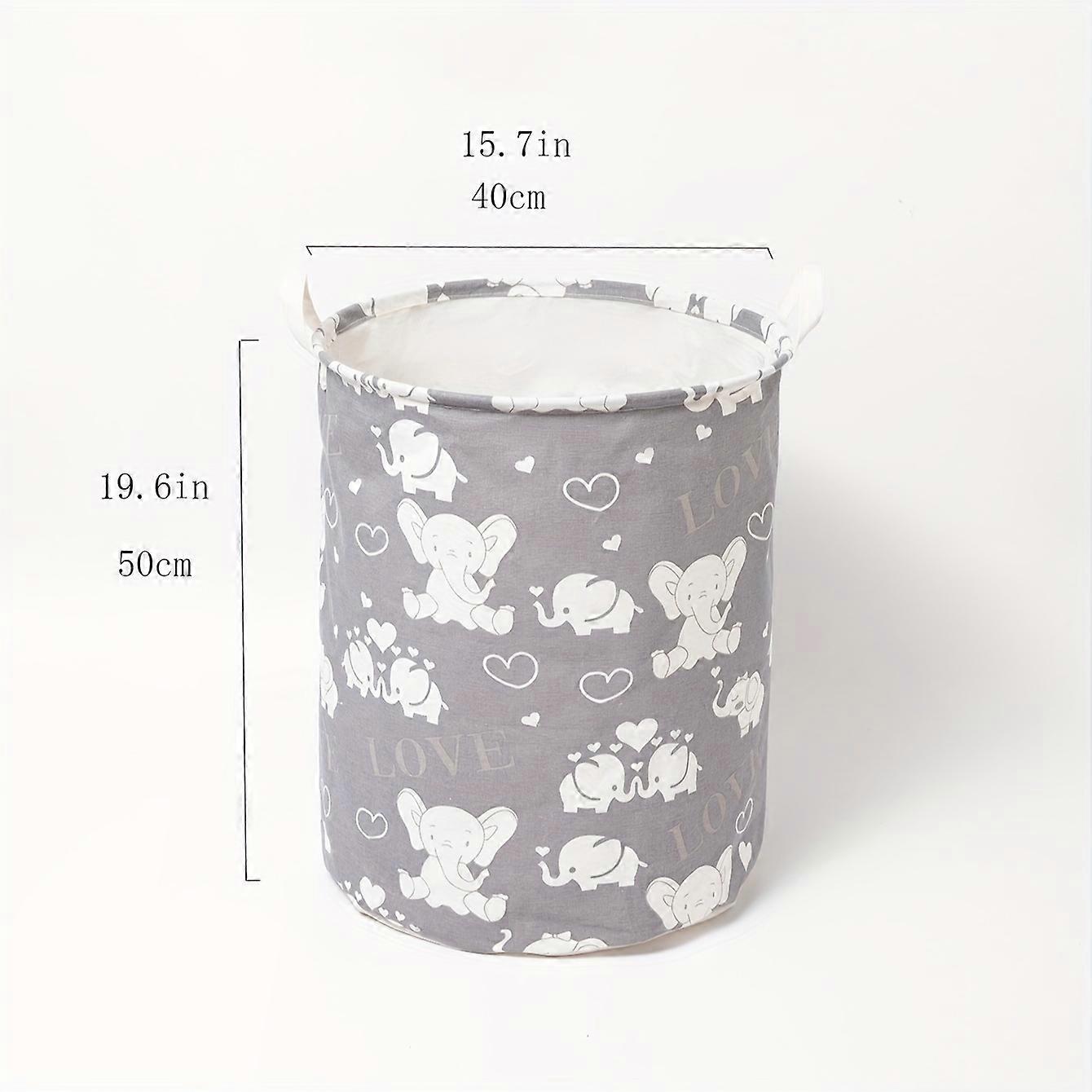 Round Waterproof Laundry Basket with Adorable Elephant Print - Foldable, Durable & Space-Saving, Complete Laundry Organization and Toy Storage for Bed