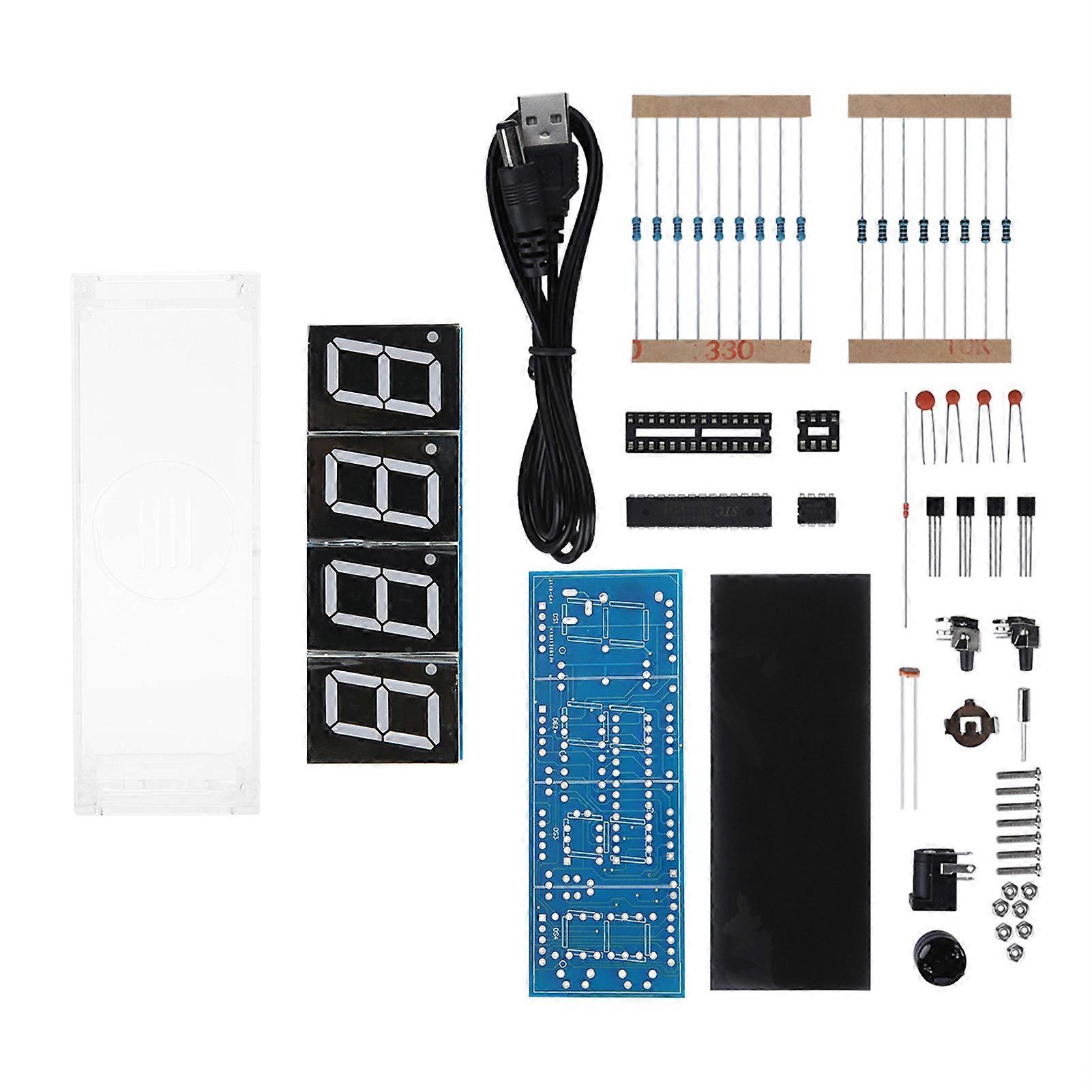 4 cifre DIY Digital LED Clock Kit Auto Display Time/Temperature Electronic DIY Kit Clock - Albastru