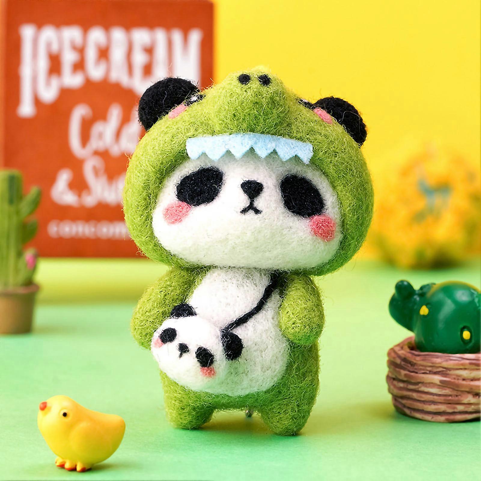 Needle Felting Kit DIY Handmade Wool Pedant Materials Cartoon Panda Shape for Beginners Small Dinosaur Basic Style