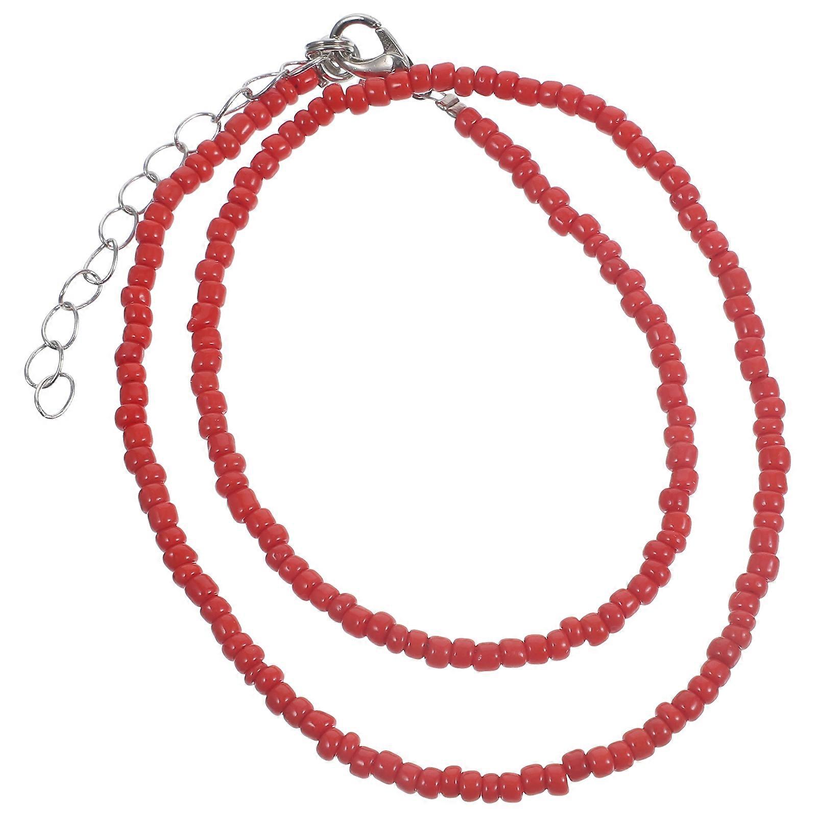 1Pc Individual Character Beaded Single - Layer Necklace Simple Color Rice Bead Necklace (Red)
